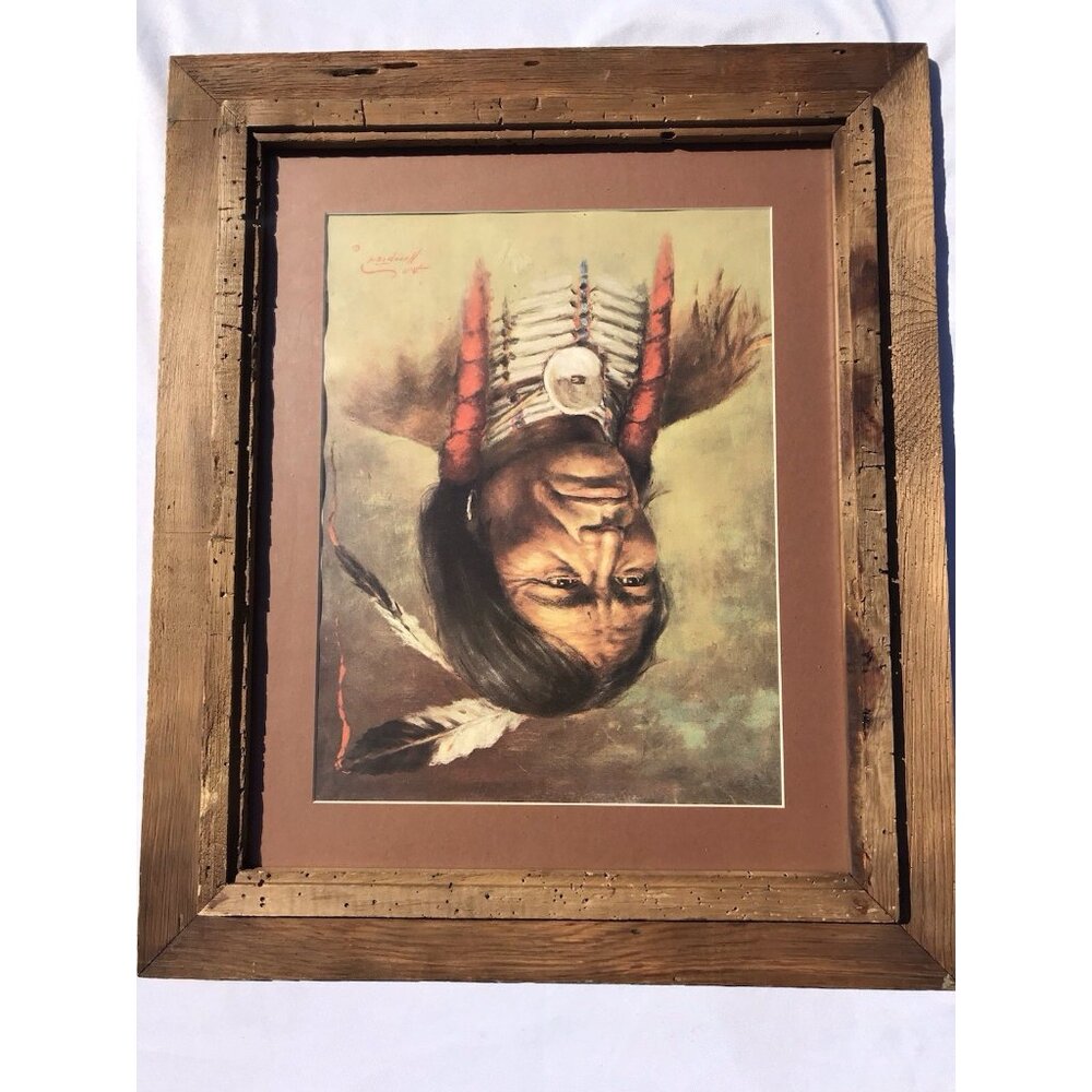 Vtg 70s BILL HAMPTON Art Print Native American Indian Western Framed 25x21 - Picture 6 of 15